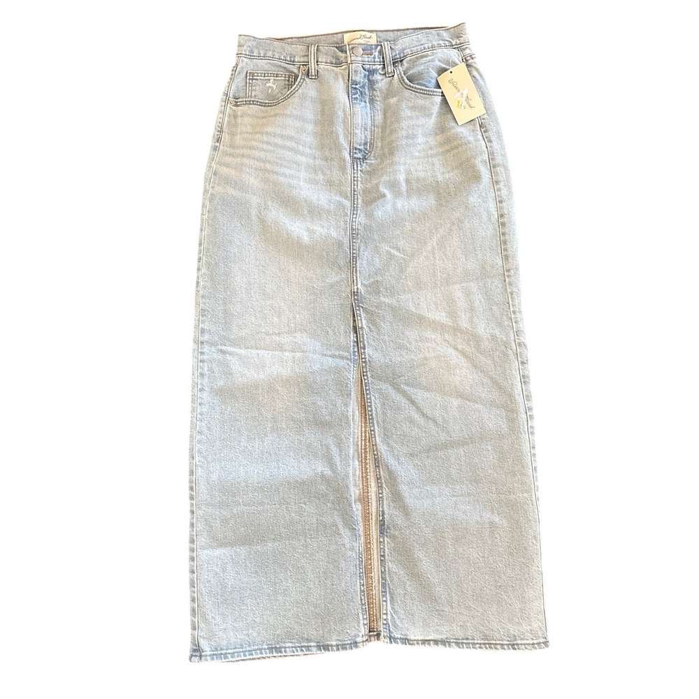 NWT Universal Thread Front Slit Maxi Skirt Light Wash Denim Blue Y2K Women's 4 - Picture 2 of 5